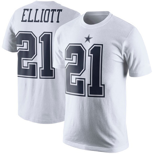 Men Dallas Cowboys White Ezekiel Elliott Rush Pride Name and Number #21 Nike NFL T Shirt->dallas cowboys->NFL Jersey